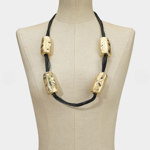 Long Statement Necklace with Worn Gold Pendants