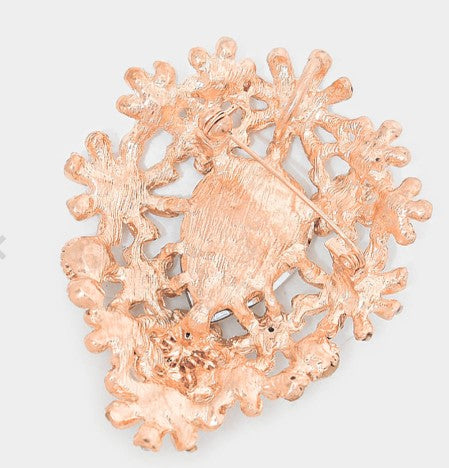 Flower Crystal Brooch - Bronze