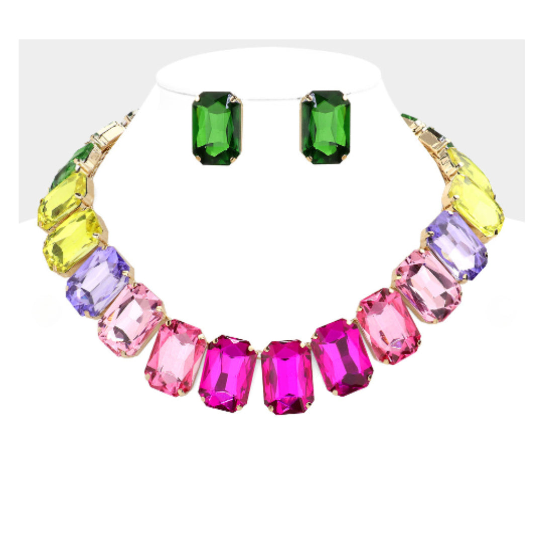 Emerald Cut Stone Evening Necklace Set