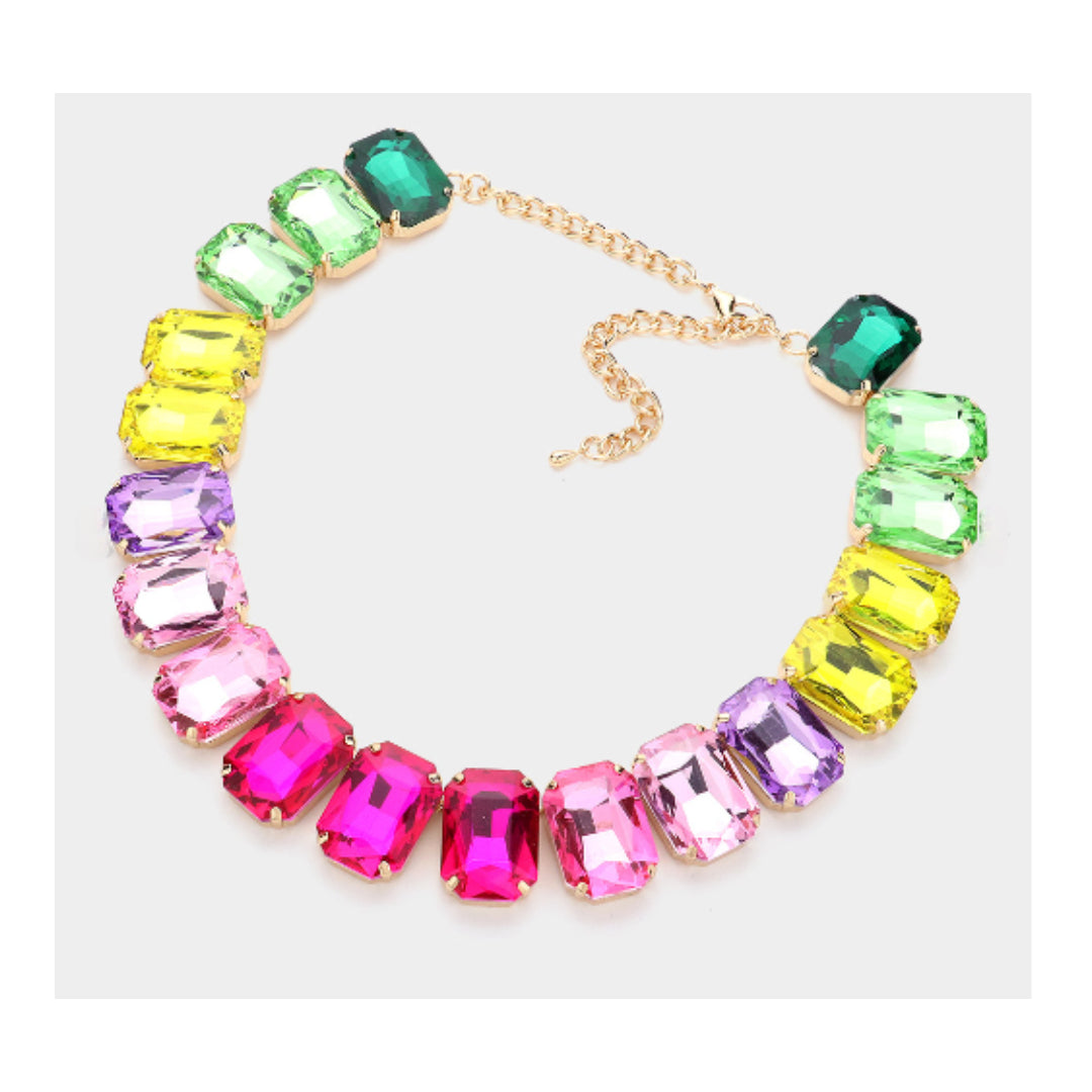 Emerald Cut Stone Evening Necklace Set