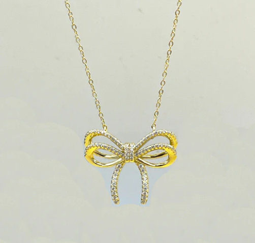 Sterling Silver Bow Necklace - Gold