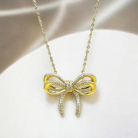 Sterling Silver Bow Necklace - Gold