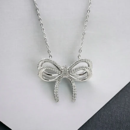 Sterling Silver Bow Necklace - Silver