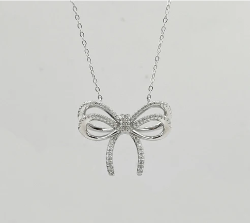 Sterling Silver Bow Necklace - Silver