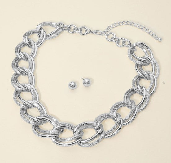 Statement Chunk Chain Link Necklace Silver