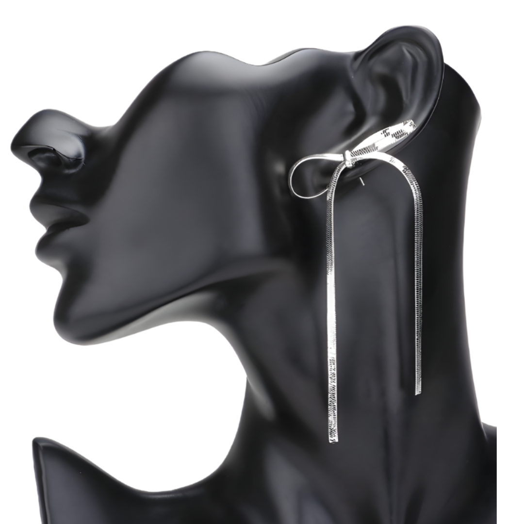 Bow Dangling Earrings - Silver