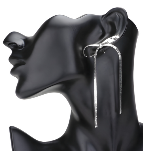 Bow Dangling Earrings - Silver