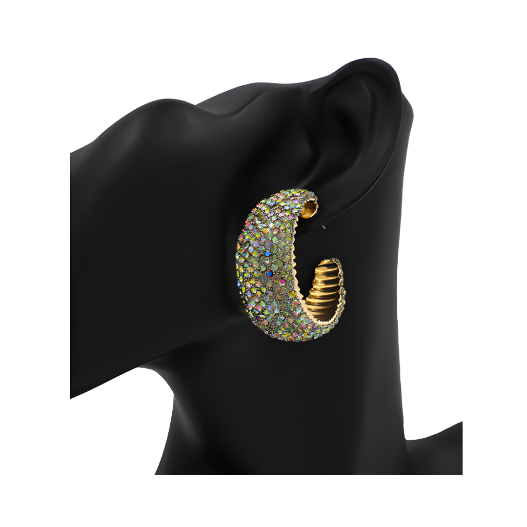 Bling Pave Hoop Earrings - Hematite