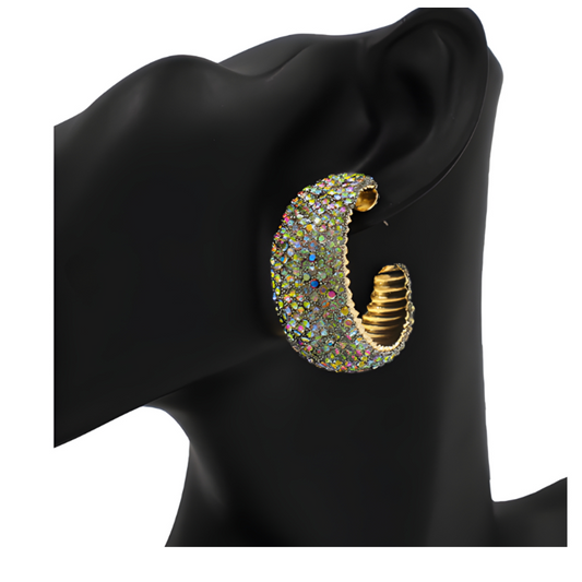 Bling Pave Hoop Earrings - Hematite