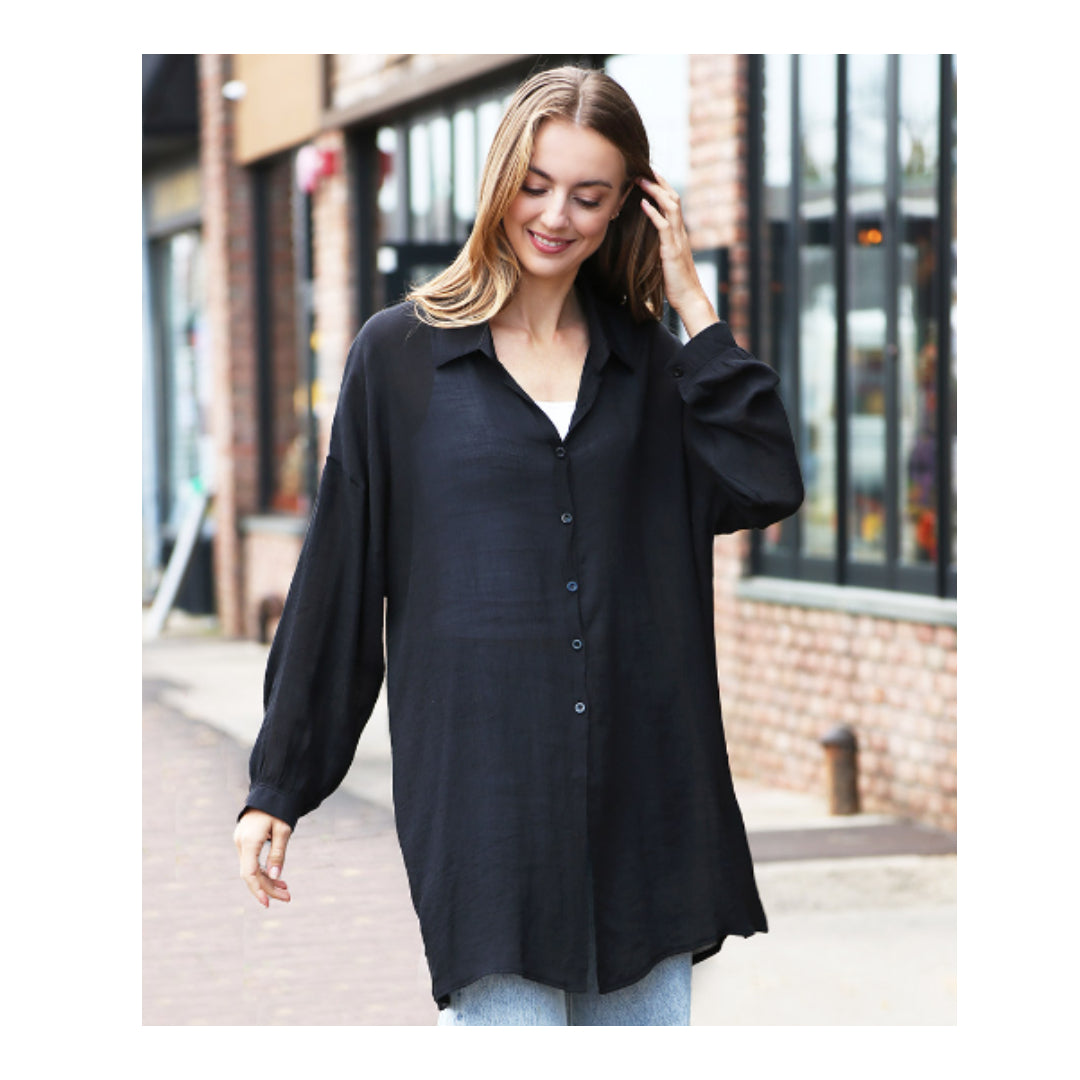 Oversized Button Up Shirt - Black