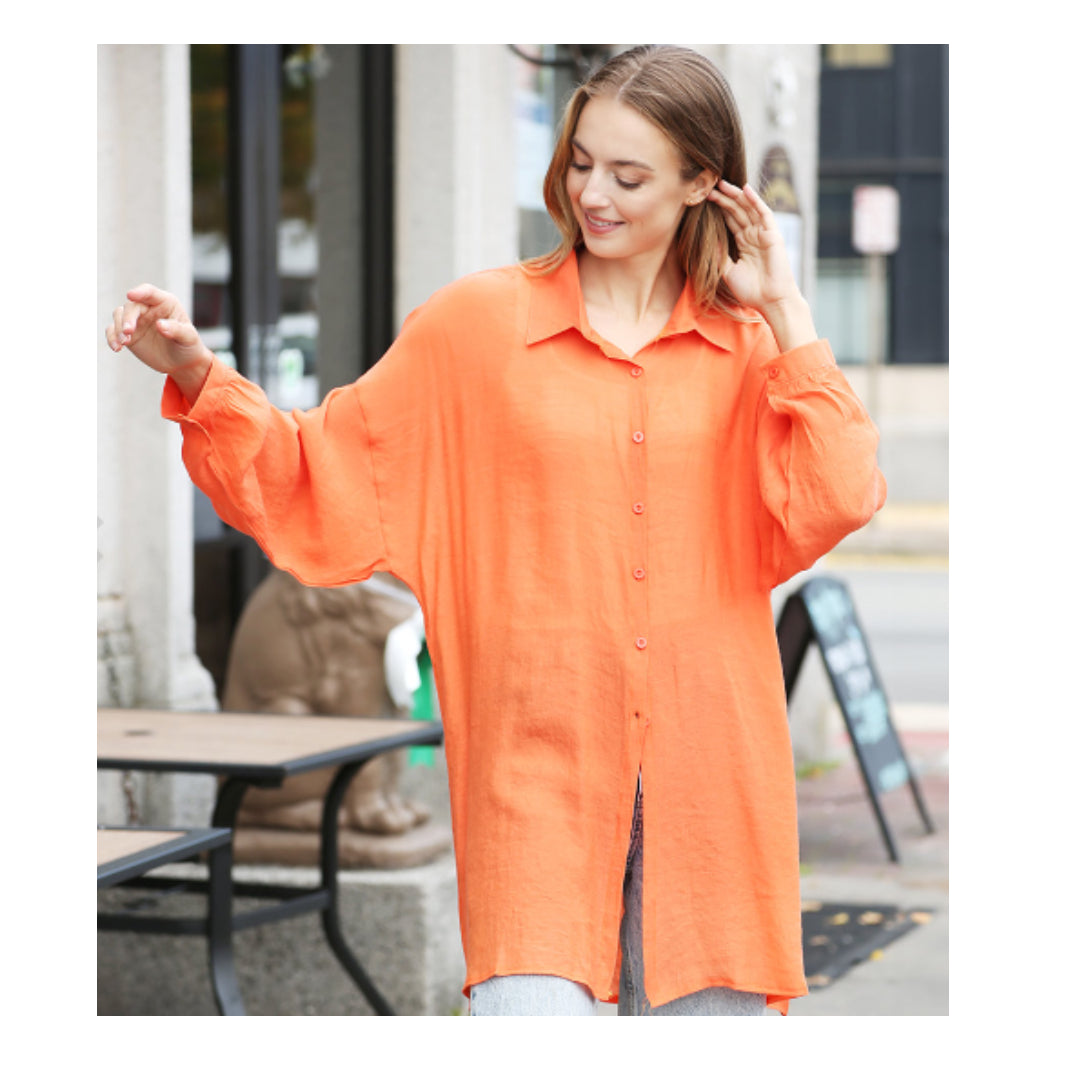 Oversized Button Up Shirt - Summer Orange