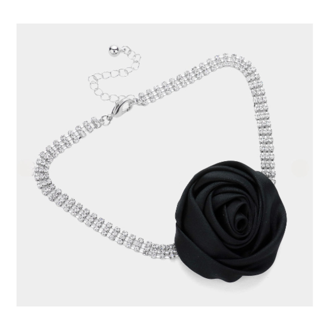 Rose and Rhinestone Choker