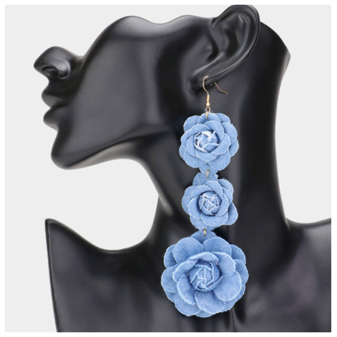 Denim Rose Dangle Earring
