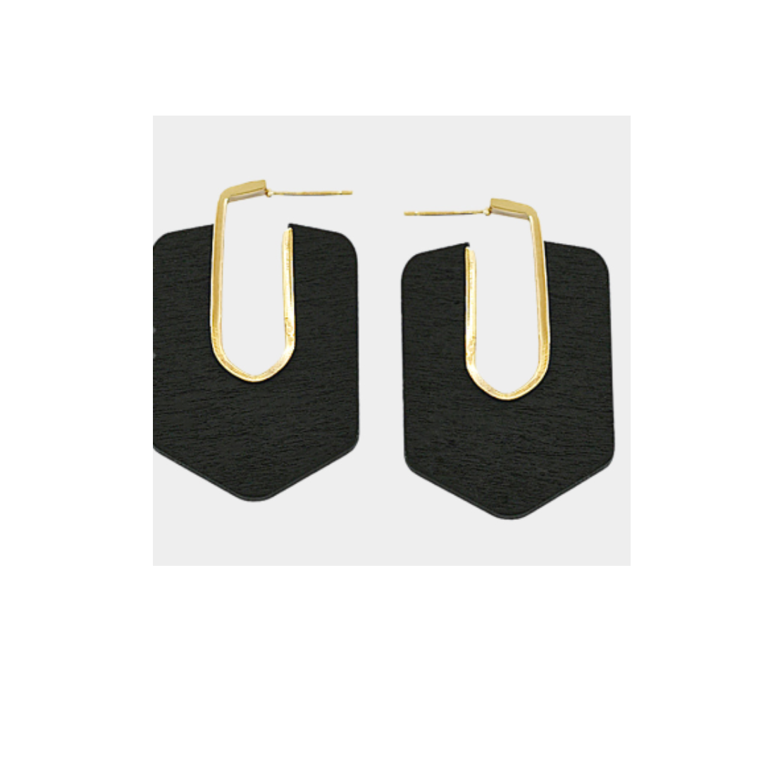 Wood Hexagon Earrings