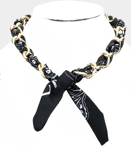 Oval Link Fabric Scarf Necklace