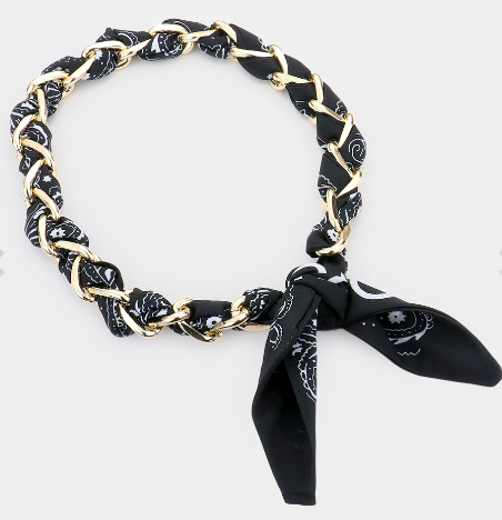 Oval Link Fabric Scarf Necklace