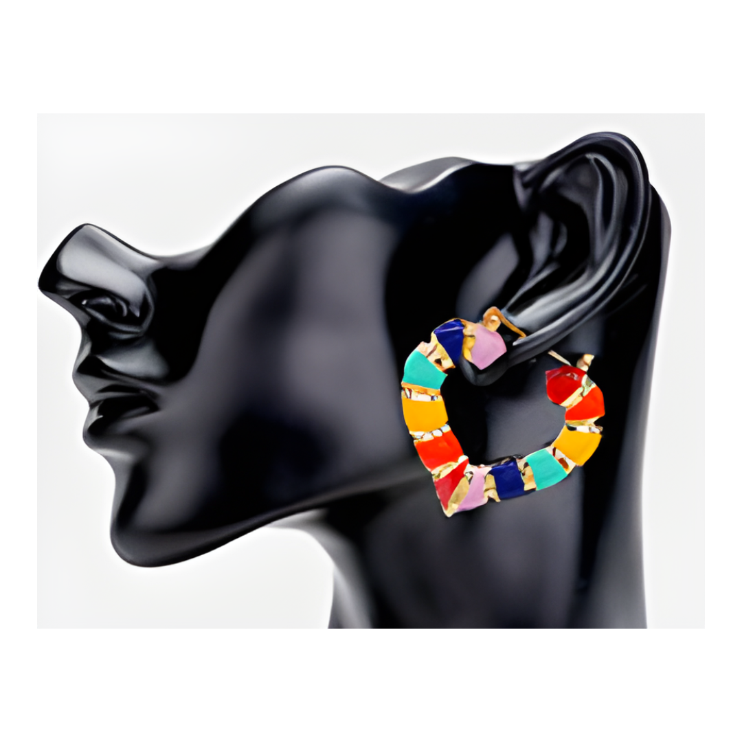 Heart Multi Color Bamboo Earrings