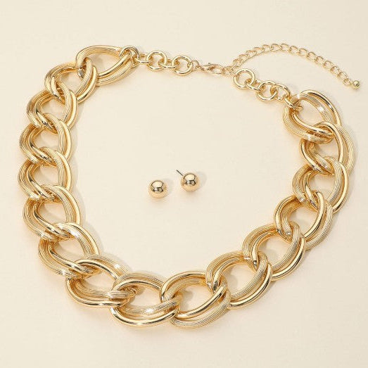 Statement Chunk Chain Link Necklace Gold