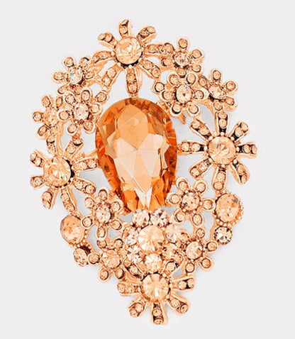 Flower Crystal Brooch - Bronze