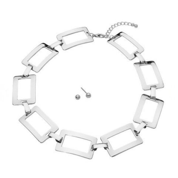 Geometric Link Necklace - Silver