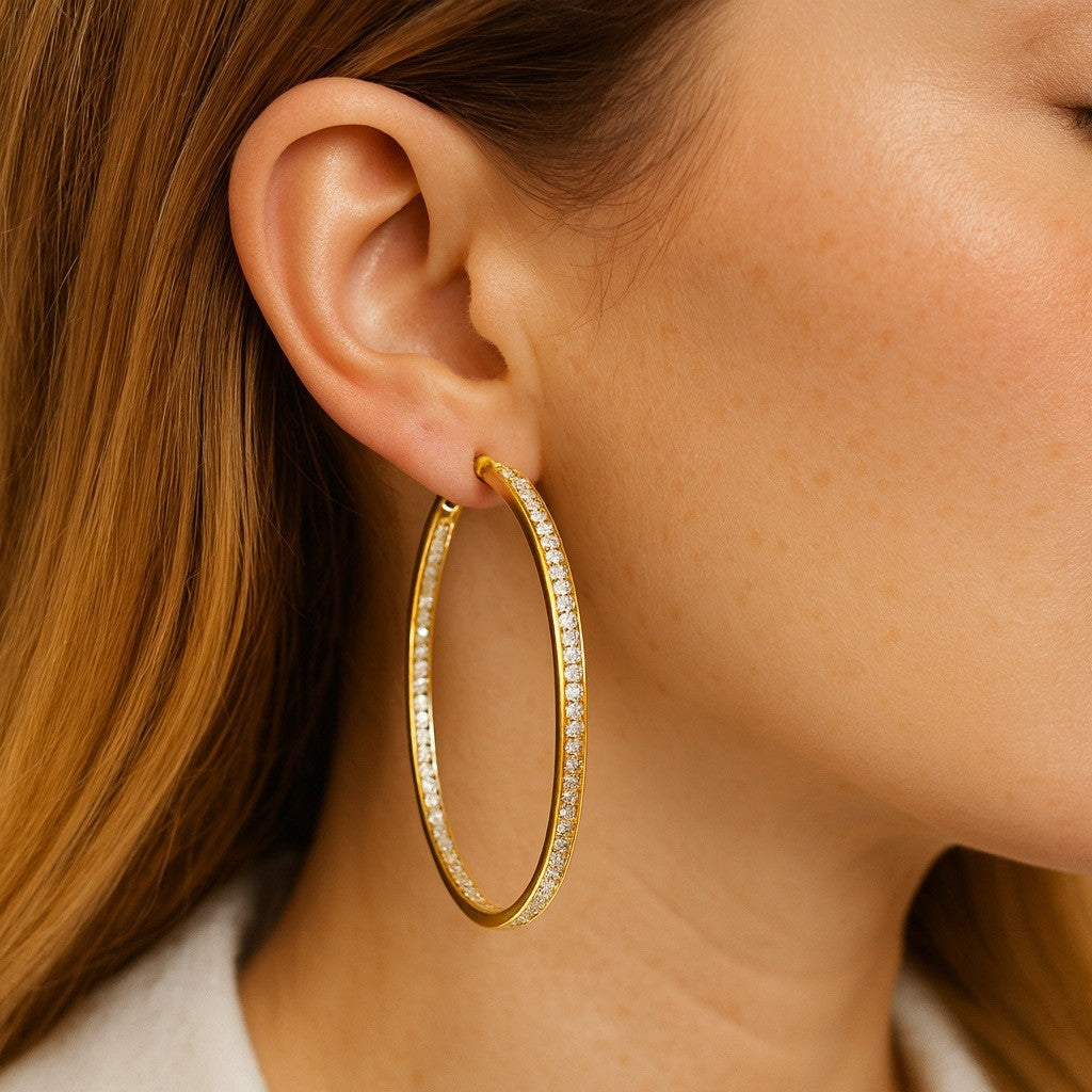 Stainless Steel Hoops w/ Pave Crystals, Hypoallergenic, Tarnish Resistant