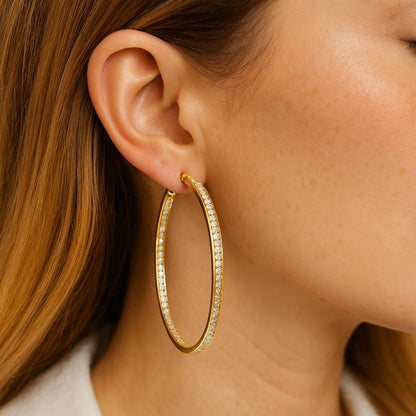 Stainless Steel Hoops w/ Pave Crystals, Hypoallergenic, Tarnish Resistant