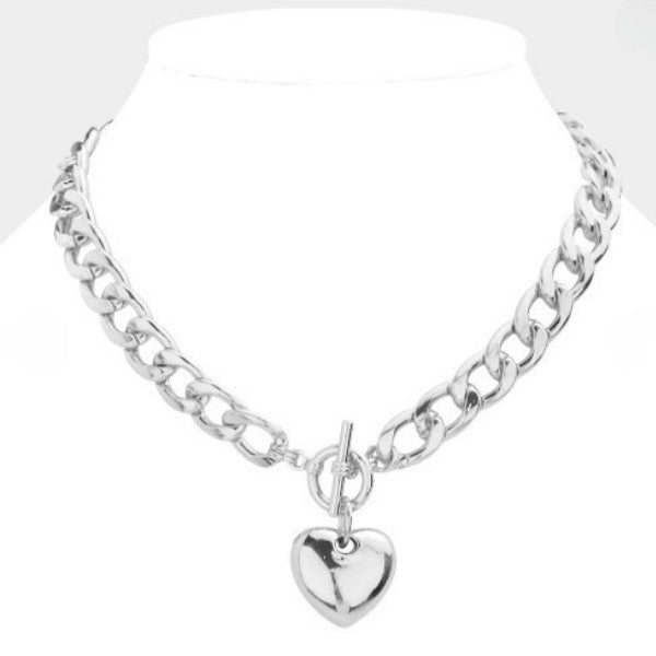 Heart Charm Toggle Chain Necklace