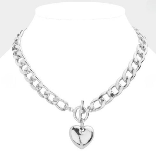 Heart Charm Toggle Chain Necklace