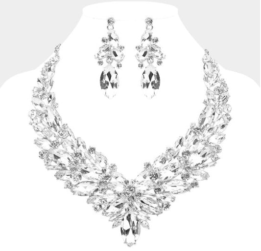 Marquise Cluster Evening Necklace Set