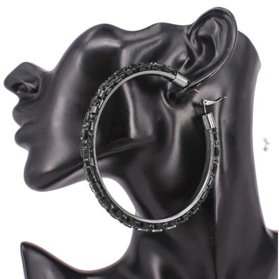 Oversized Black Rhinestone Hoops
