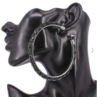 Oversized Black Rhinestone Hoops