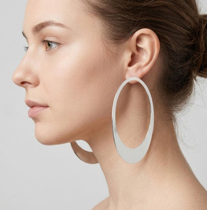 Oversized Open Oval Earrings Silver