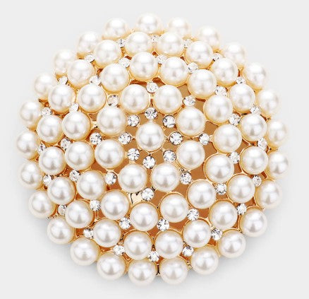 Pearl & Rhinestone Cluster Brooch