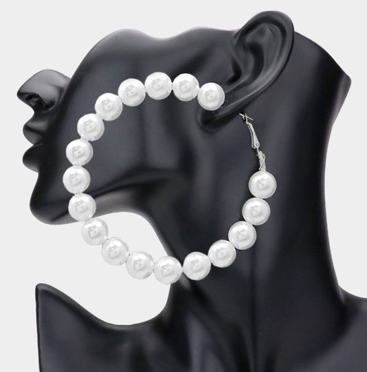 Cream Pearl Hoops