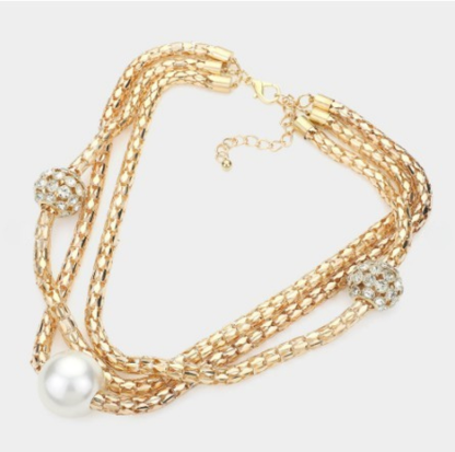 Rhinestone and Pearl Necklace