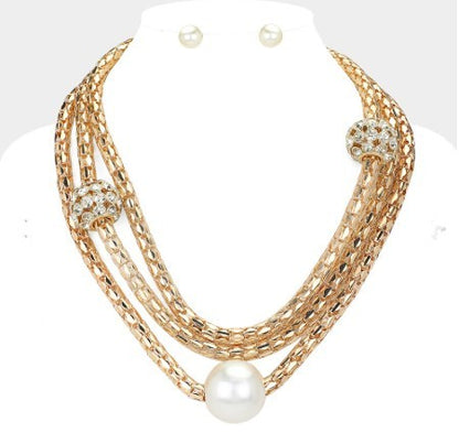 Rhinestone and Pearl Necklace