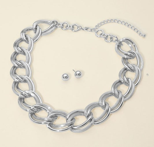 Statement Chunk Chain Link Necklace Silver