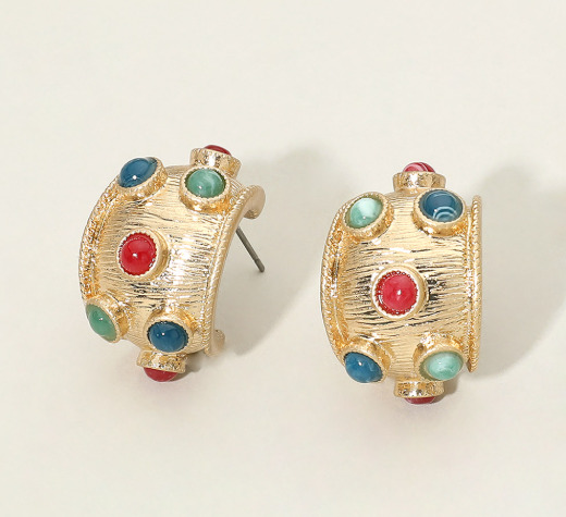 Wide Hoop Stone Embellished Hoops