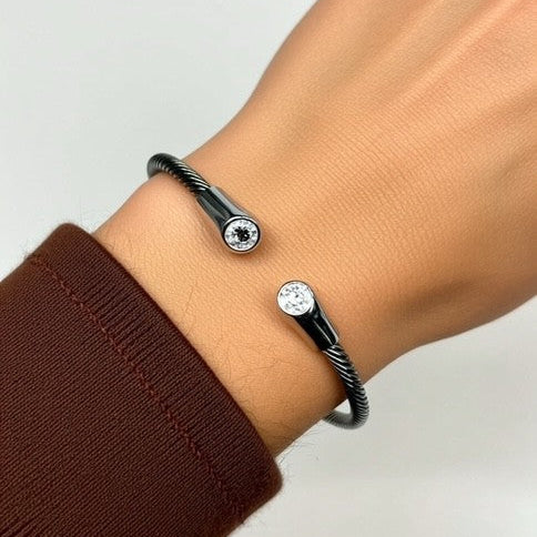 Clear Stone Twist Bangle – Plated, Tarnish Free Resistant