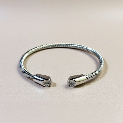 Clear Stone Twist Bangle – Plated, Tarnish Free Resistant