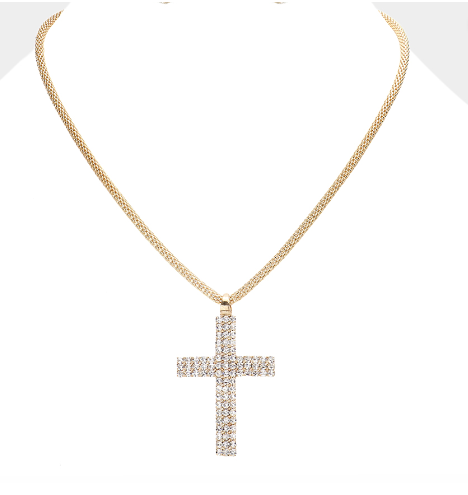 Pave Cross Necklace Gold