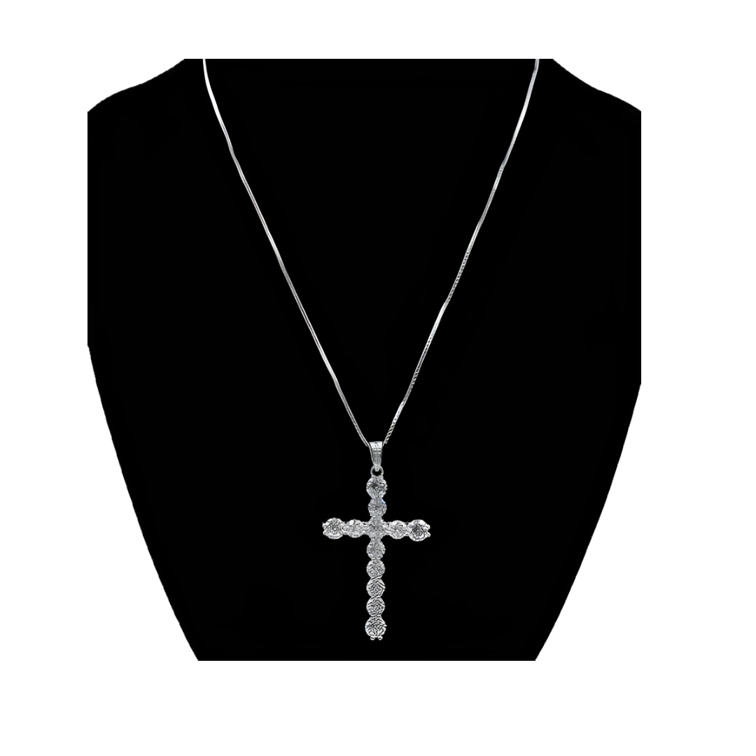 CZ Silver Cross Pendant Necklace
