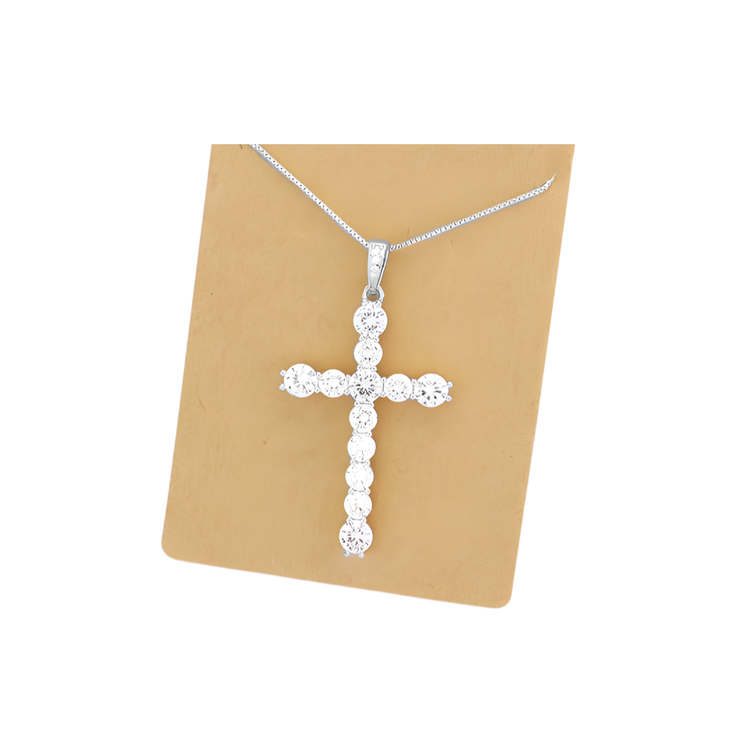 CZ Silver Cross Pendant Necklace