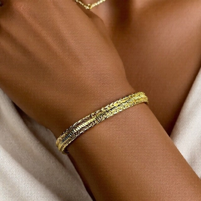 Golden Textured Statement Cuff Bracelet