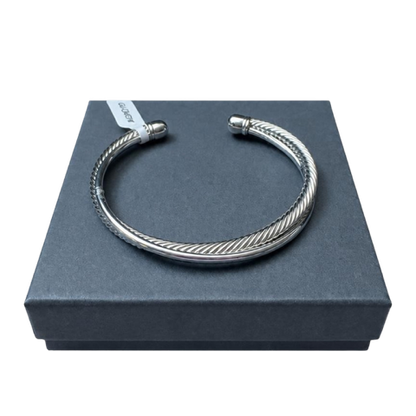 Modern Twist Bangle, Plated, Silver