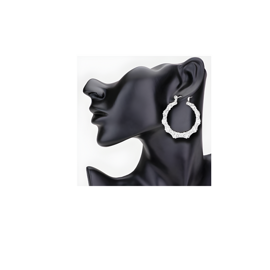 Pave Circle Bamboo Earrings
