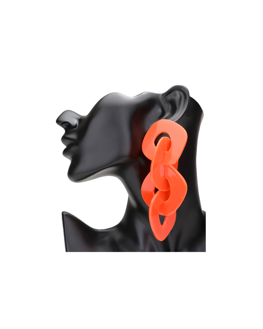Resin Dangle Link Earrings - Orange