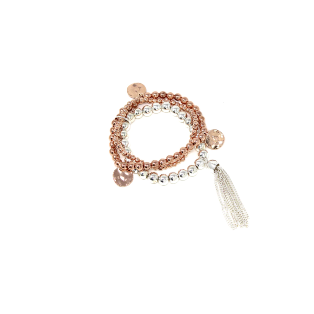 Triple Bracelet with Discs & Tassel Charms