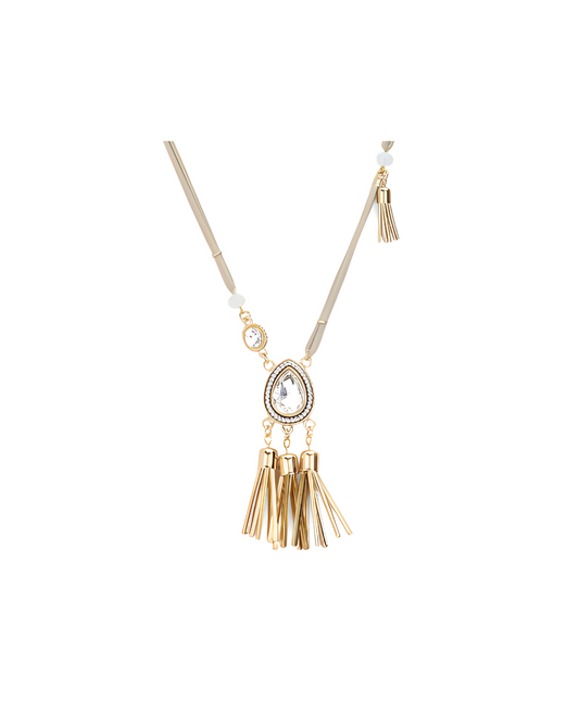 Stone Accented Tassel Necklace
