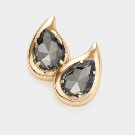 Teardrop Stone Earrings - Gold w/ Smoky Stone